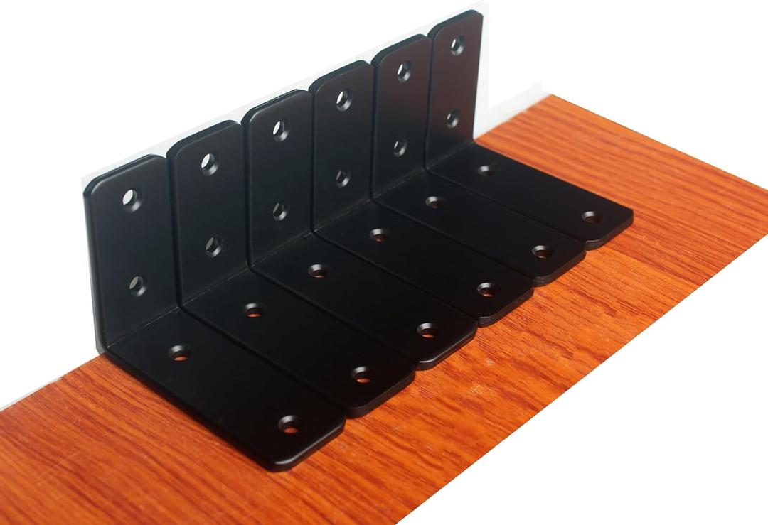 6 Pack - L 4" x H 3" x W1.5, 5mm Thick Black L Shelf Bracket, Iron Shelf Brackets, Metal Shelf Brackets, Floating Shelf, Shelf Supports with Screws
