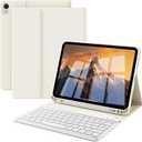 Kenke Keyboard Case for iPad 10th Generation (10.9 Inch 2022) / iPad A16 11th Generation (11 inch 2025) with Pencil Holder, Stand Folio Detachable Wireless Bluetooth Keyboard Cover, Cream White