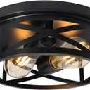 2-Light Flush Mount Ceiling Light Fixture, Farmhouse Ceiling Lights for Kitchen, Modern Black Close to Ceiling Light for Hallway Bedroom Balcony Porch Stairway, E26 (1 Pack)