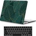 KEROM Compatible with MacBook Air 13 inch Case 2026 M5, 2022-2025 M4/M3/M2 A3240 A3113 A2681, Protective Plastic Hardshell & Keyboard Cover for Mac Air 13.6 inch Case, Green Leaves
