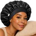 YANIBEST Silk Bonnet for Sleeping Women, Double Layer Hair Satin Bonnets with Elastic Band, Sleep Cap Curly Natural Hair (One Size, Black)