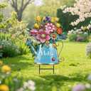 RattanView Spring Yard Sign Outdoor Yard Decoration with Stakes 26'' Waterproof Flower Metal Garden Lawn Stake Sign Decoration for Patio Lawn Walkway Courtyard Party Decor