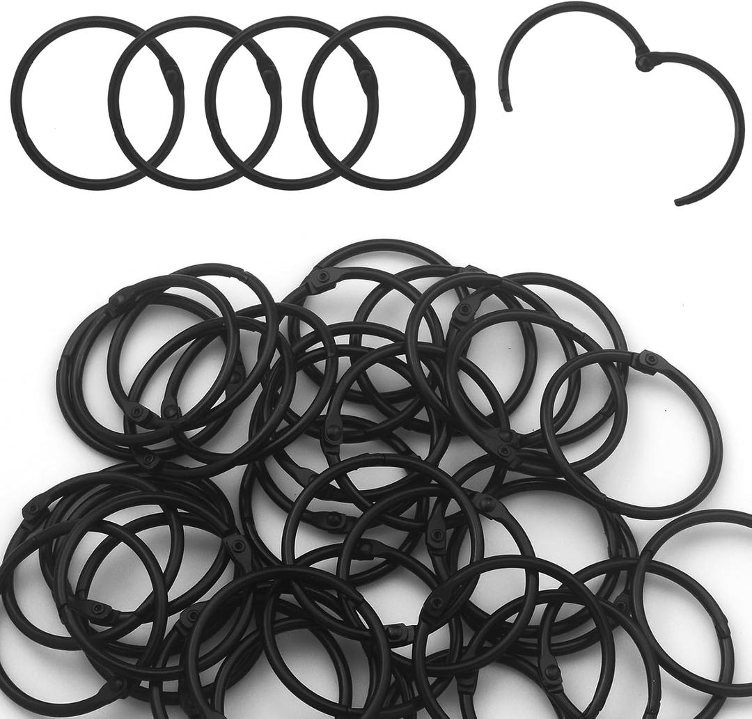 50 Pack 1-1/2 Inch Binder Rings, Black Book Rings Index Card Ring, Metal Ring Binder Clips Key Rings Paper Rings for Office, School, Home (Black, 38mm)