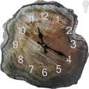 Silent Wooden Wall Clock, 12 Inch Rustic Annual Ring Simulation Wood Face Clock, Non Ticking Battery Operated, Brown Style, Unique Clock for Living Room Bedroom Kitchen Office Home Wall Decoration