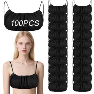 100Pcs Disposable Nonwoven Bras for Women, Black Bra for Travel, Disposable Underwear for Sunless Spray Tan Spa Salon Top Garment, Towel Bra