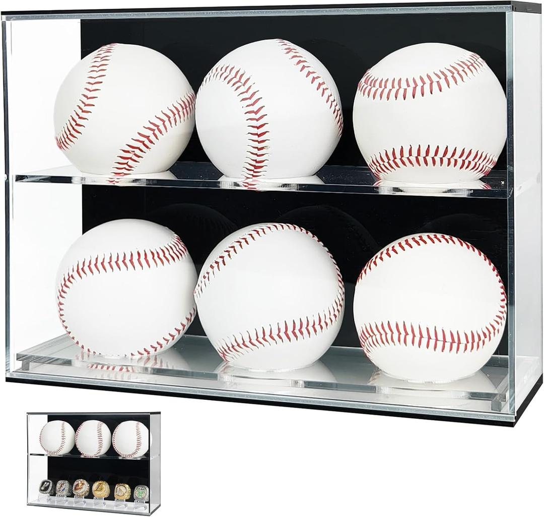 Acrylic Baseball Display Case - Wall Holder, Clear Ring Display Case, Dual Function Swap Insert, Baseball Gifts for Boys 8-12