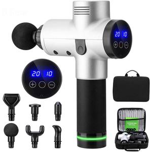 30 Gears LCD Touch Screen High Frequency Massage Gun Muscle Relax Body Relaxation Electric Massager with Portable Bag 6 Heads-20 Gears-Silver (20 Gears-Silver)