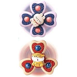2PCS Animal Suction Cup Spinner Toys for 1 2 Year Old Boys Spinning Toys Baby Toys 12-18 Months Sensory Toys for Toddlers 1-3 First Birthday Baby Gifts for 1 Year Old Girls