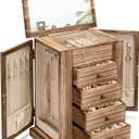 Emfogo Jewelry Box for Women, 5 Layer Large Wood Boxes & Organizers for Necklaces Earrings Rings Bracelets, Rustic Organizer with Drawers and Mirror(Carbonized Black)