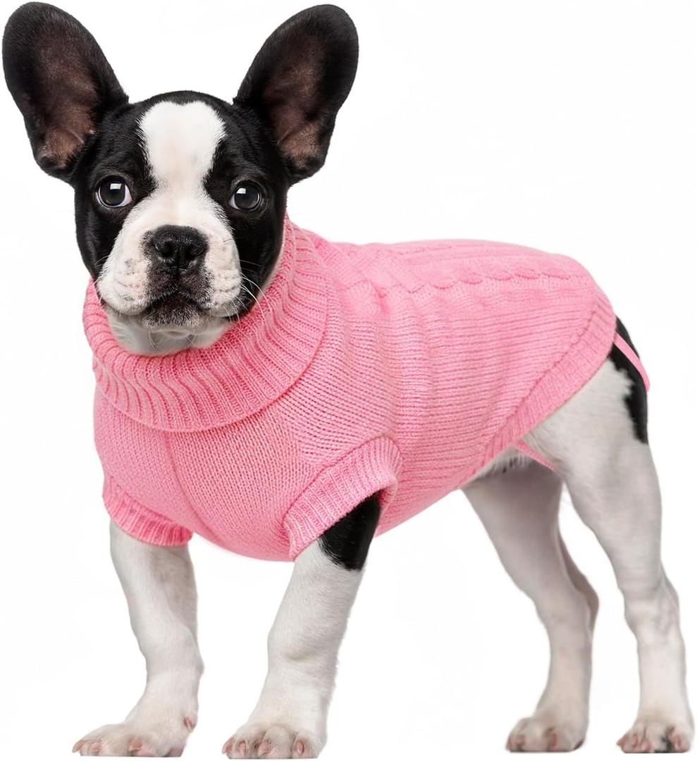Cozy Stretch Dog Turtleneck Sweater Soft Warm Dog Knit Sweaters for Boy Girl Pets, Christmas Sweater Pullover for Small Medium Large Pup Winter Outfit,Pink M