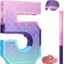 Shappy 16 Inch Mermaid Piata Purple Number Birthday Piata Party with Stick Blindfold Confetti for Anniversary Celebration Birthday Decoration Supplies(Number 5)