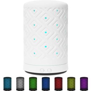 Essential Oil Diffuser Home Fragrance Aromatherapy Diffuser with 7 LED Color Changing Light and Auto Off Safety Switch Light Ceramic Diffuser White