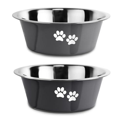 Stainless Steel Dog Bowls, Nonslip Rubber Bottom No Spill Proof Skid Metal Insulated Dog Bowls for Large Medium Small Breed Dogs (Grey, 3.6 Cups/29 OZ)