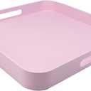 Square Pink Decorative Serving Tray with Handles, Versatile Ottoman Tray for Coffee Table, Entertaining, Outdoor Patio, Living Room, 13”*13”*1.6”