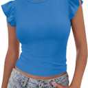 Sampeel Womens Ruffle Trim Tee Sleeveless Round Neck Summer Casual Fitted Blouse Outdoor Tops Lightweight Shirts 2026, Size M