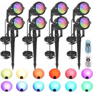 Halloween Christmas Spotlight Outdoor: 10W RGBW LED Landscape Lights Spot Lights Outdoor for Yard Garden Decor Spotlight, Landscape Lighting with 16 Color Changing and Remote IP68 Waterproof (8)