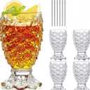 INFTYLE Set of 4 Pineapple Cocktail glasses Vintage glassware Whiskey Glasses Classic Wine Drinking Glasses Mixed Drinkware Sets Gift for Men Women(8oz)
