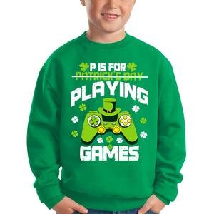 BesserBay Boys Girls St Patrick's Crewneck Funny Sweatshirts Clover Irish Shamrock Long Sleeve Tops Irish Games 9-10 Years