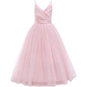 Glamulice Flower Girls Spaghetti Strap Tulle Dress Long A Line Wedding Pageant Dresses Princess Birthday Party Ball Gown, Size -160