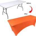BDDC 4ft Table Cover Fitted, Orange Spandex Table Covers, Washable and Wrinkle Resistant Stretch Tablecloths Rectangle for Events, Wedding, Banquets, Parties