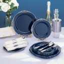 Bestluck 350PCS Navy Blue Plates for 50 Guests, Disposable Dinnerware Sets Include 100 Plastic Plates, 50 Silverwares, 50 Cups, and 50 Pre Rolled Napkins for Party, Wedding and Graduation
