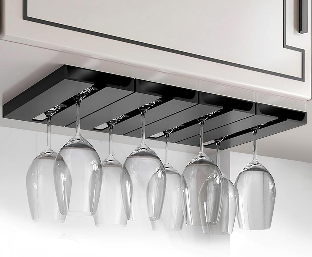 Wine Glass Holder Stemware Rack Hanger Under Cabinet or Counter for Bar,Kitchen and Restaurant Set of 4(black) (10 Inch 4 Pack)