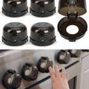 Bates- Stove Knob Safety Covers, Universal Size, 5 Pack, Black, Double Key Design, Heat Resistant Oven Knob Covers for Child Safety, Stove Guard Baby Proofing