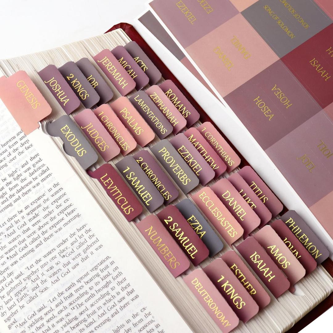 Dusty Mauve Bible Tabs for Women's Bible Study - Upgraded Version Waterproof Bible Tabs with Gold Foil Embossed, Perfect Tear-Resistant Sturdy Bible Study Supplies (90 Tabs) (Laminated)