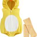 Madjtlqy Halloween Costumes Toddler Baby Boy Girl Flamingo Animal Hooded Sleeveless Romper Jumpsuit Legging Duck Outfits (12-18 Months)