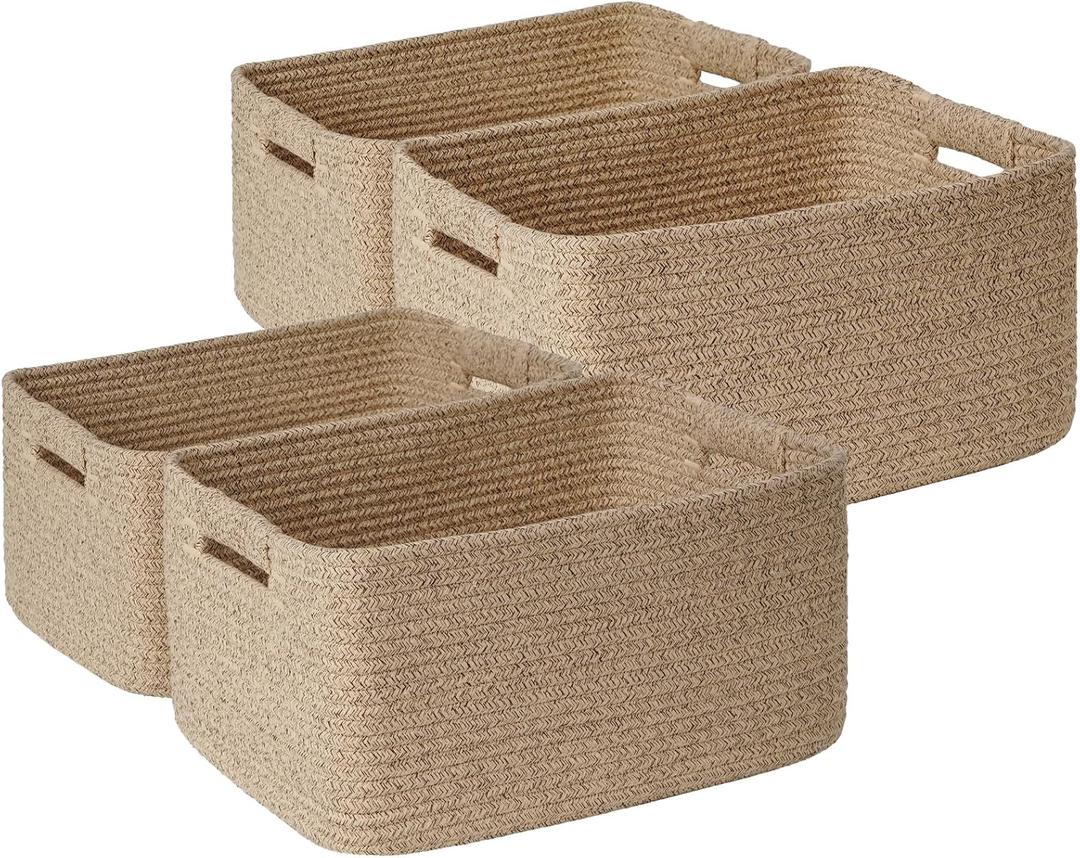 4 Pack Large Storage Basket for Organizing, 17.5"x13"x7" Woven Basket for Shelves, Closet Cube Storage Bins with Wrapped Handle, Cotton Rope Baskets for Kitchen, Clothes, Toys(Natural))