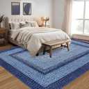 RUGSREAL 9x12 Living Room Rug Large Washable Rug Non Slip Dining Room Boho Braided Print Carpet Indoor Throw Floor Cover Farmhouse Rustic Area Rug Bohemian Border Carpet for Bedroom Home Decor, Navy