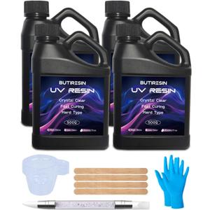 2000g UV Resin, UV Resin Clear - Fast Curing, Crystal Clear, Odourless, Low Viscosity & Hard Type, UV Resin Kit for DIY Jewelry Making, Casting, and Coating Crafts