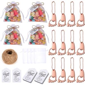 50 PCS Footprint Bottle OpenerBaby Shower Favors for Guest Souvenirs Supplies and Decorations with Organza Bags Tags and 1 Roll Jute Rope (Rose gold)