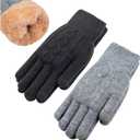 Women's Winter Warm Touch Screen Gloves Womens Thermal Cable Knit Wool Fleece Lined Gloves for Cold Weather (Black+grey)