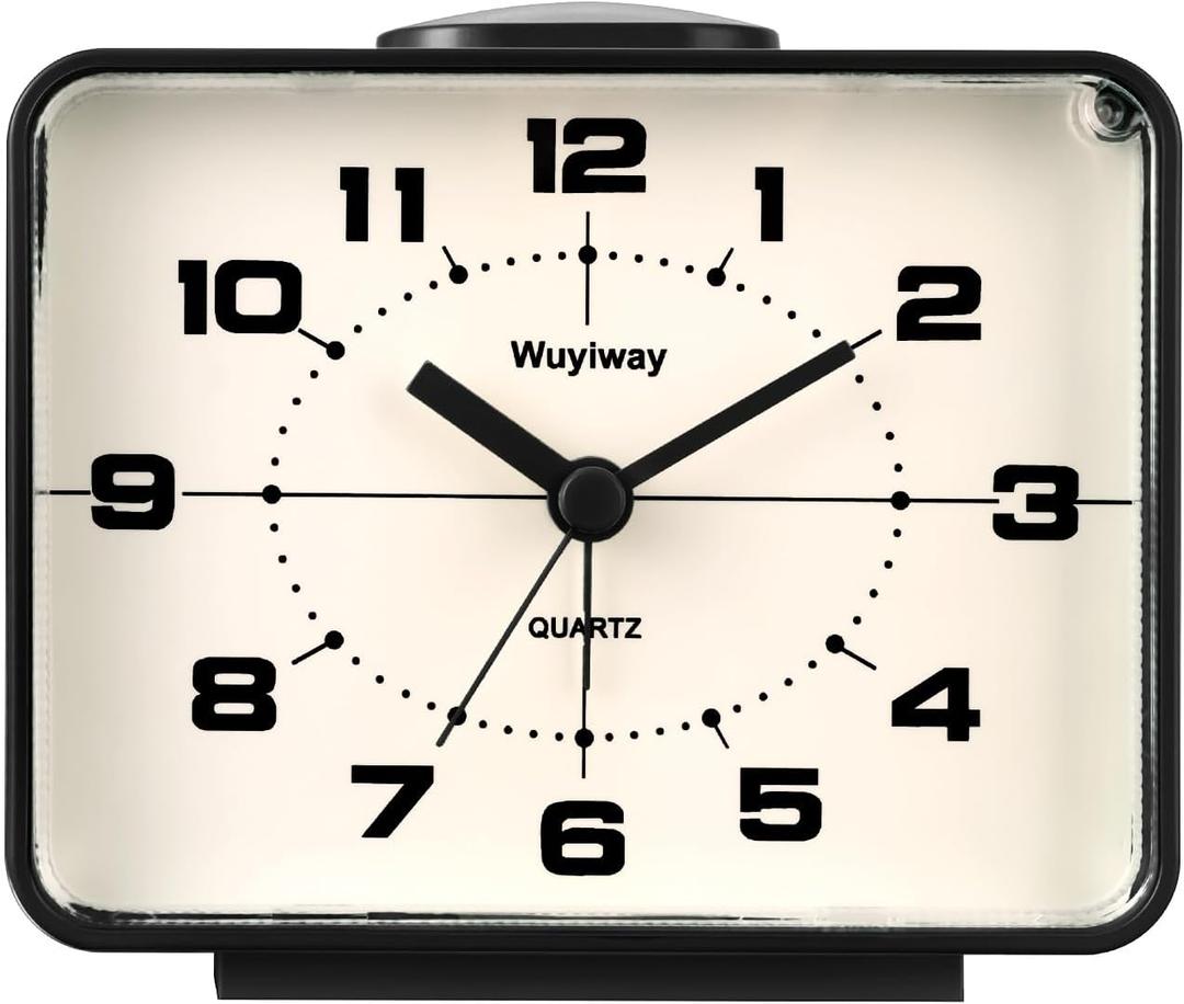 Battery Operated Retro Analog Alarm Clock,4" Vintage Decor for Bedroom, Nightstand, Bedside, Desk, Table,Silent,Lighted on Demand and Snooze,Ascending Beep Sounds,Easy to Set(Black)