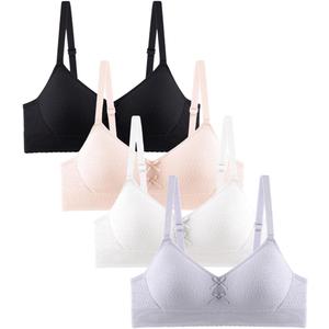 Teen Girls Seamless Bra Cotton Bras Adjustable Straps ((36) 36A, Coral,black,grey,white)