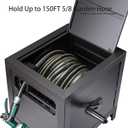 AQUAZILLA Metal Garden Hose Reel Deck box, Durable Steel Garden Hose Storage Box Cabinet, 150ft 5/8" Garden Hose Capacity - Hose Guide Manual Rewind, No-Leak Aluminum Water Connections