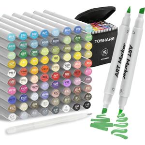 80 Colors Alcohol Markers Set - Double Tip Art Markers Alcohol Based Marker Brush&Chisel Nib Blender Art Pens Permanent Sketch Marker for Kids Adults Coloring and Artist Illustration