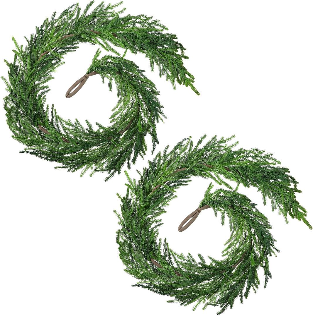 Jutom 2 Pcs,60 Inches Christmas Real Touch Norfolk Pine Garlands Artificial Greenery Faux Christmas Norfolk Pine Garlands for Holiday Seasonal Indoor Home Decor Mantle