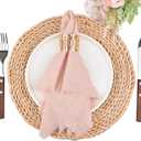 3 x Fall Thanksgiving Rustic Cloth Napkins 16.5x16.5 Inches Handmade Cotton Linen Napkins with Fringe Boho Washable Dinner Napkins in Bulk for Wedding Party Table Decor Set of 4 Pearl Pink