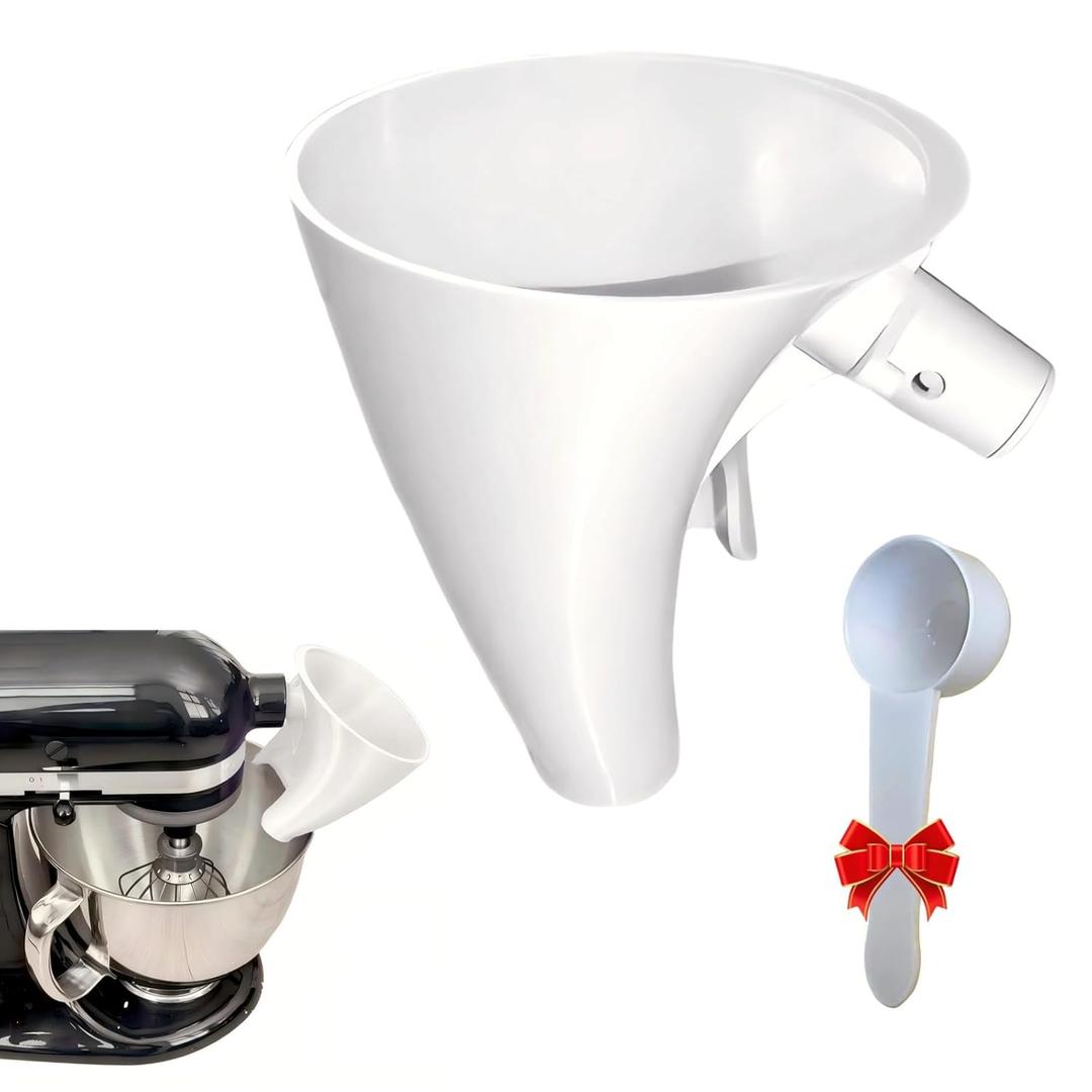 Flour Funnel for Kitchen Aid Artisan KSM150 (4.5-5 Qt Mixer)  Easy Pour Attachment Prevents Spills & Messes, Dishwasher Safe for Effortless Cleanup