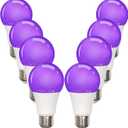 8-Pack LED Black Bulb, A19, UVA 385-400NM, 9W (100W Equivalent), E26 Head, Non-Dimmable, for Halloween Decorations, Glow Parties, Fluorescent Posters