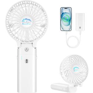 HandFan 5200mAh Personal Fan Handheld,180 Foldable Hand Held, Battery Operated Rechargeable Fan, Portable Charger Design, 3 Speeds,20H Runtime for Travel/Wedding/Camping/Outdoors/Indoors (White)