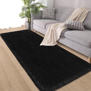 Black Rug,Runner Rug for Bedroom Living Room,Fluffy Soft Plush Shaggy Rugs,Non Slip Washable Fuzzy Carpet,2x6 Furry Small Black Runner Rugs for Nursery Dorm Hallway Bathroom Kids Home Decor