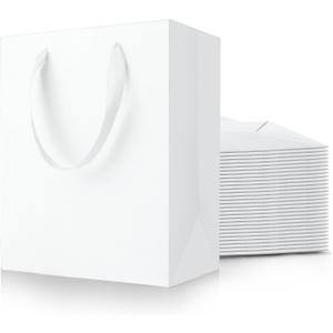 MOXARYSU White Gift Bags With Handles: 8x5x10 Inch 30pcs Medium Paper Gags Bulk For Birthday Wedding Party Shopping