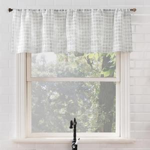 No. 918 Tayen Slub Windowpane Semi-Sheer Rod Pocket Kitchen Curtain Valance, Silver, 54" W x 15" L