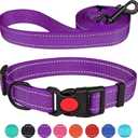 Reflective Dog Collar and Leash Set with Safety Locking Buckle Nylon Pet Collars Adjustable for  Dogs (Purple&M)