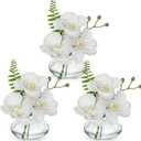 Oairse White Orchids Artificial Flowers Faux Orchids Arrangement in Clear Glass Vases Set of 3 Real Touch Phalaenopsis Orchid Flowers Small Fake Orchid Centerpiece for Dining Room Table