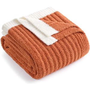 Snuggle Sac Ribbed Burnt Orange Fall Throw Blanket for Couch, Fuzzy Microfiber Knit Blankets for Couch, Sofa, Travel, Burnt Orange, 50x60 inches