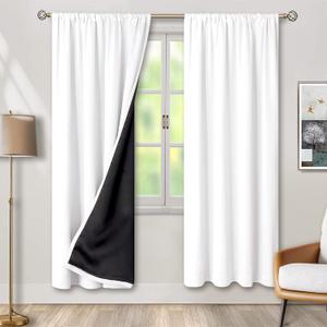 BGment 100% Blackout Curtains for Bedroom Window 90 Inches Long, Thermal Insulated with Liner Double Layer Full Black Out Bedroom Curtains with Rod Pocket, Each Window Curtains 2 Panels, 52 x 90 Inch (Pure White)